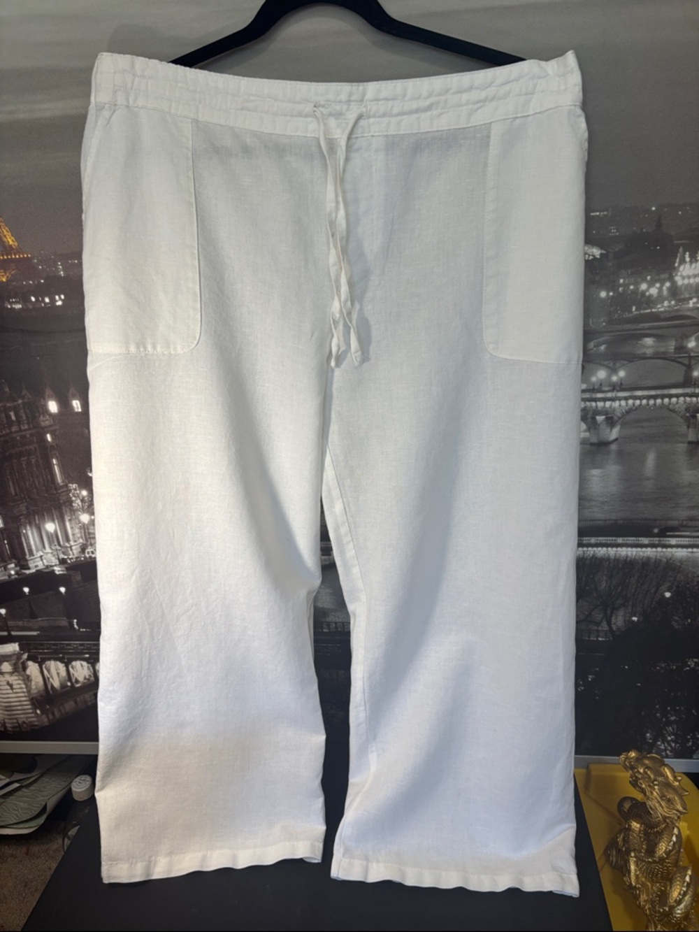Beachwear/ resort wear White Linen Drawstring Casual Pants